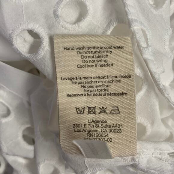 L'AGENCE Size L White Cotton Eyelet Button Up Shirt - Picture 7 of 7